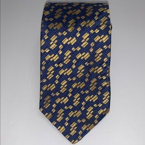 Charvet Blue and Gold Silk Tie with Geometric Pattern